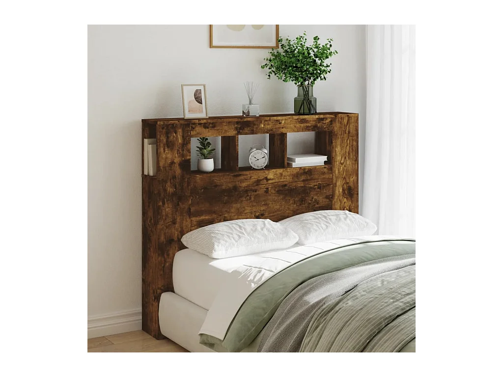 Testiera LED in rovere affumicato 120x18,5x103,5cm in legno ingegnerizzato