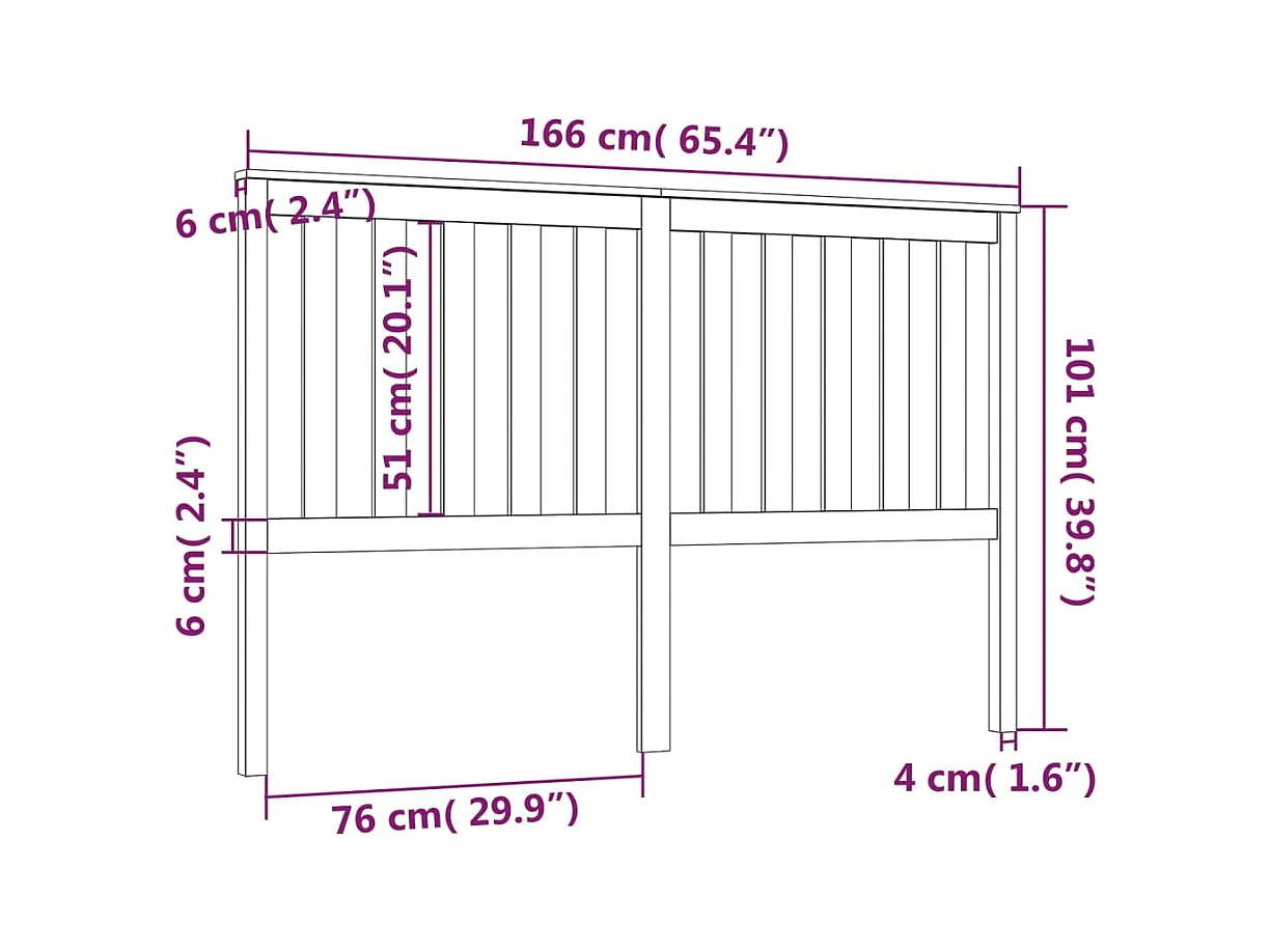 Cabecero negro 166x6x101 cm Madera maciza de pino