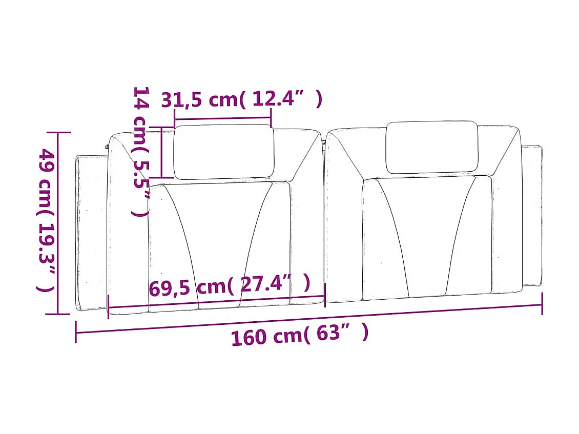 Zwart hoofdbordkussen 160 cm kunstleer