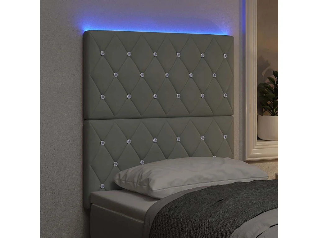 Tête de Lit LED Argyle Gris clair 80 cm Velours