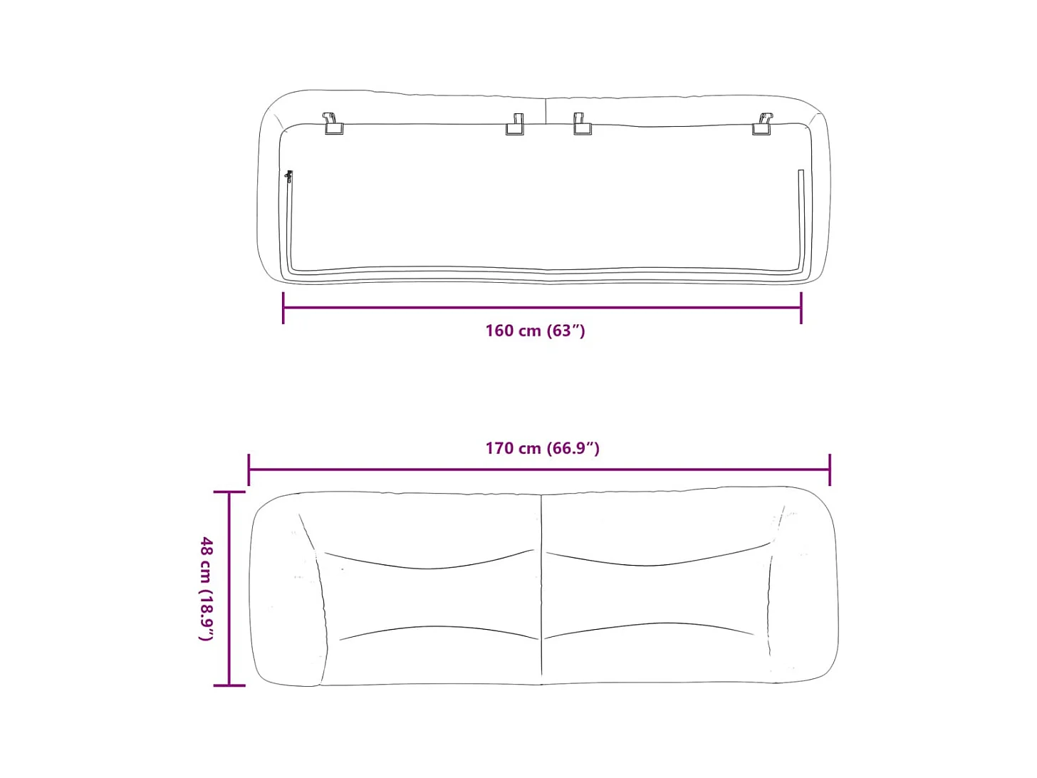 Zwart hoofdbordkussen 160 cm kunstleer