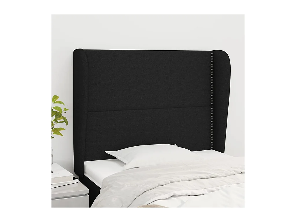 Hoofdbord met vleugels Zwart 83x23x118/128 cm Stof