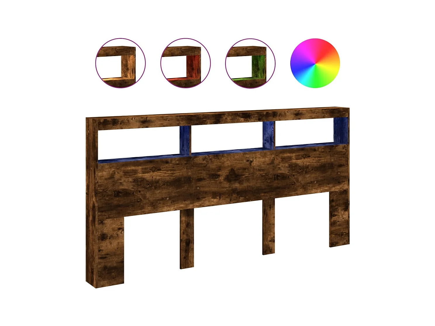 Cabecero de armario con LED roble ahumado 200x17x102 cm