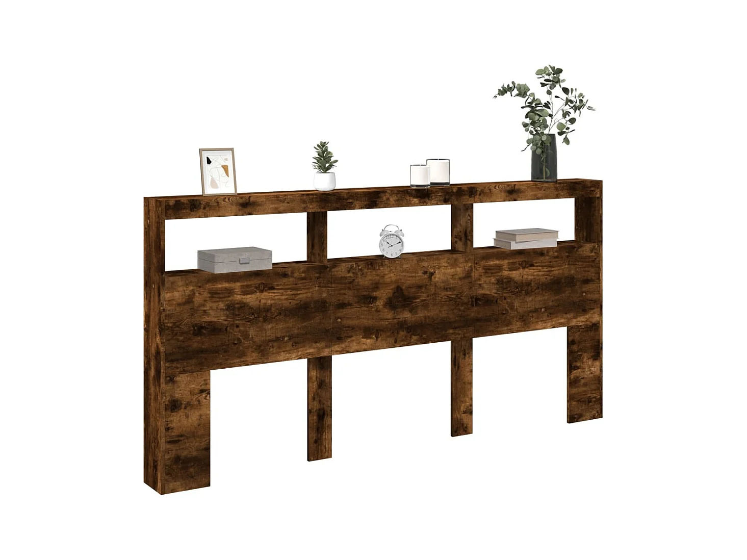 Cabecero de armario con LED roble ahumado 200x17x102 cm