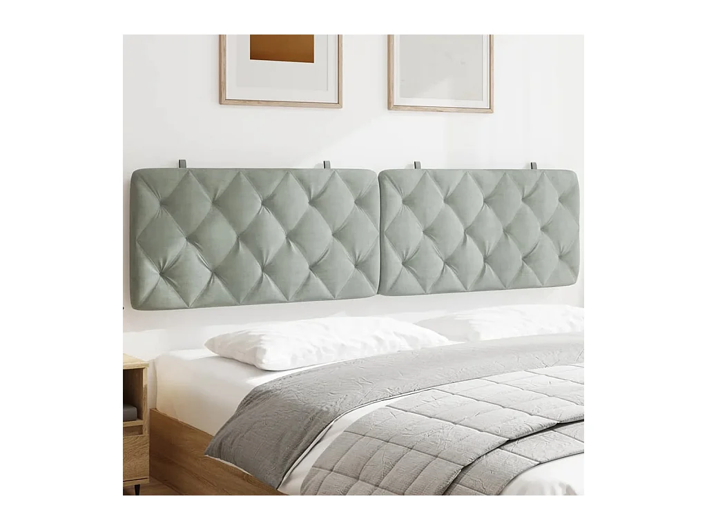 Coussin de tête de lit gris clair 200 cm velours