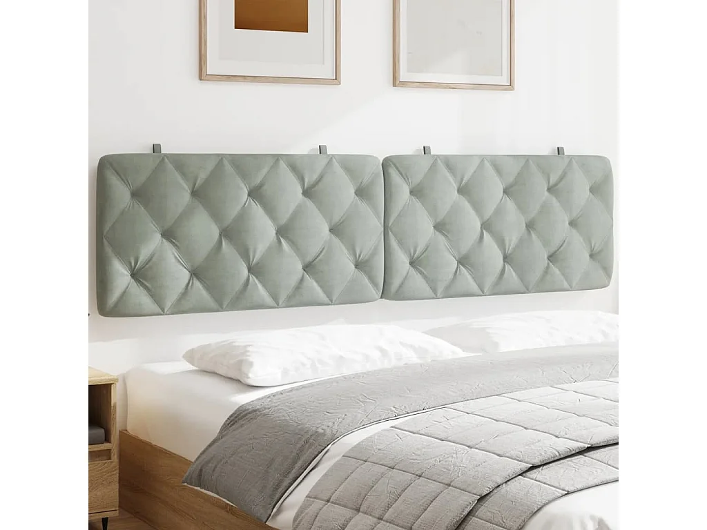 Cojín cabecero gris claro terciopelo 200 cm