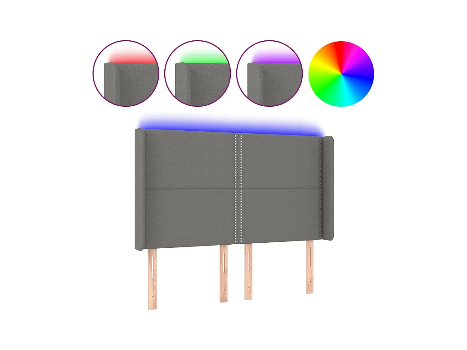 LED hoofdbord Donkergrijs 147x16x118/128 cm Stof
