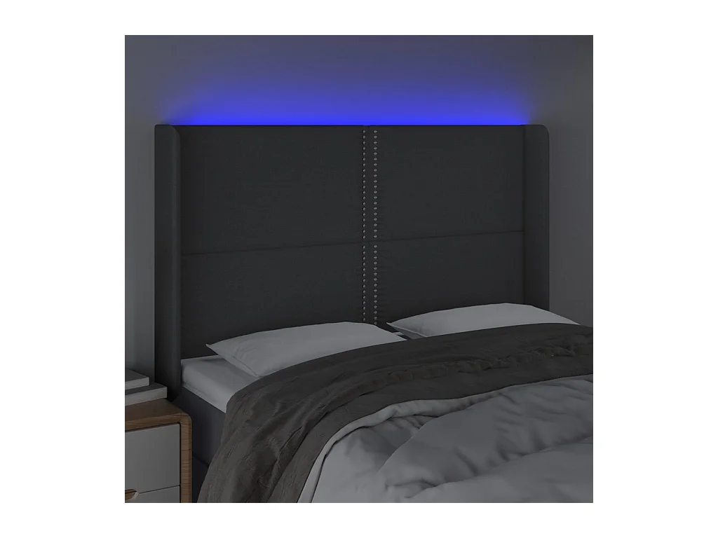 LED hoofdbord Donkergrijs 147x16x118/128 cm Stof