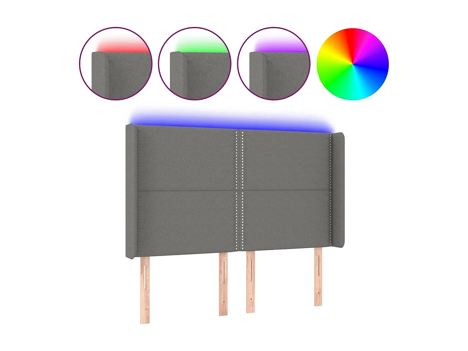 Cabecero LED Gris oscuro 147x16x118/128 cm Tela