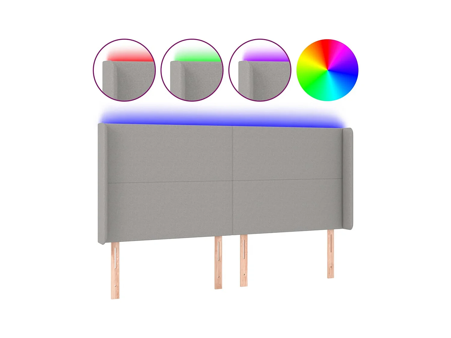 LED hoofdbord Lichtgrijs 203x16x118/128 cm Stof