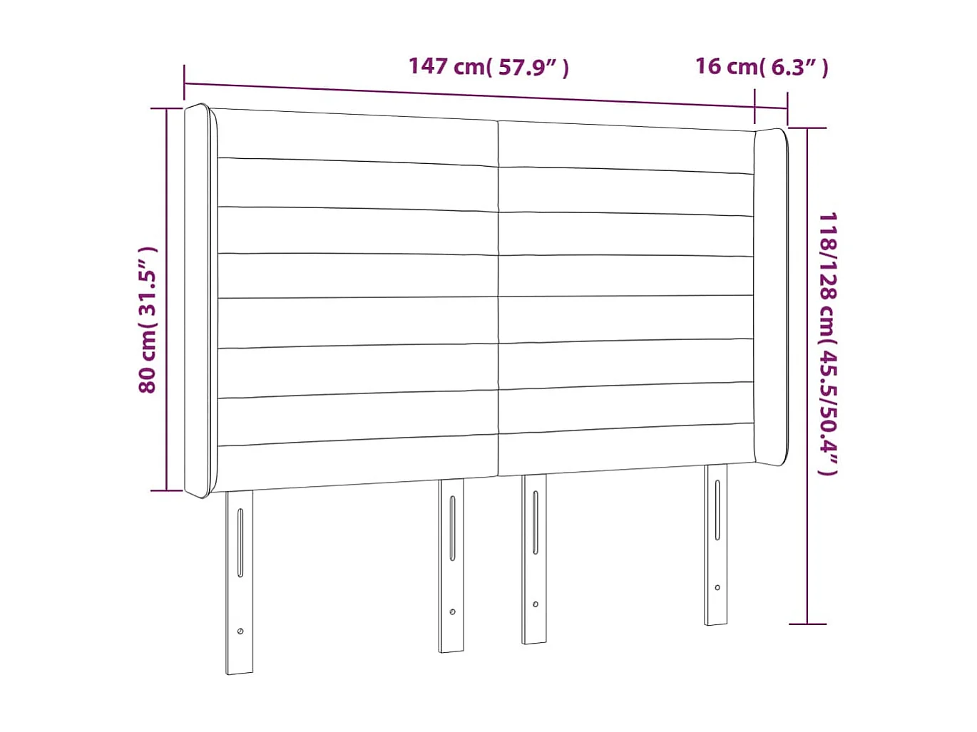 Hoofdbord met vleugels Donkergrijs 147x16x118/128 cm Fluweel