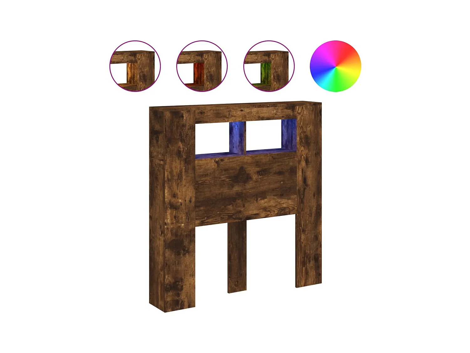 Gerookt eiken LED hoofdbord 100x18,5x103,5cm bewerkt hout