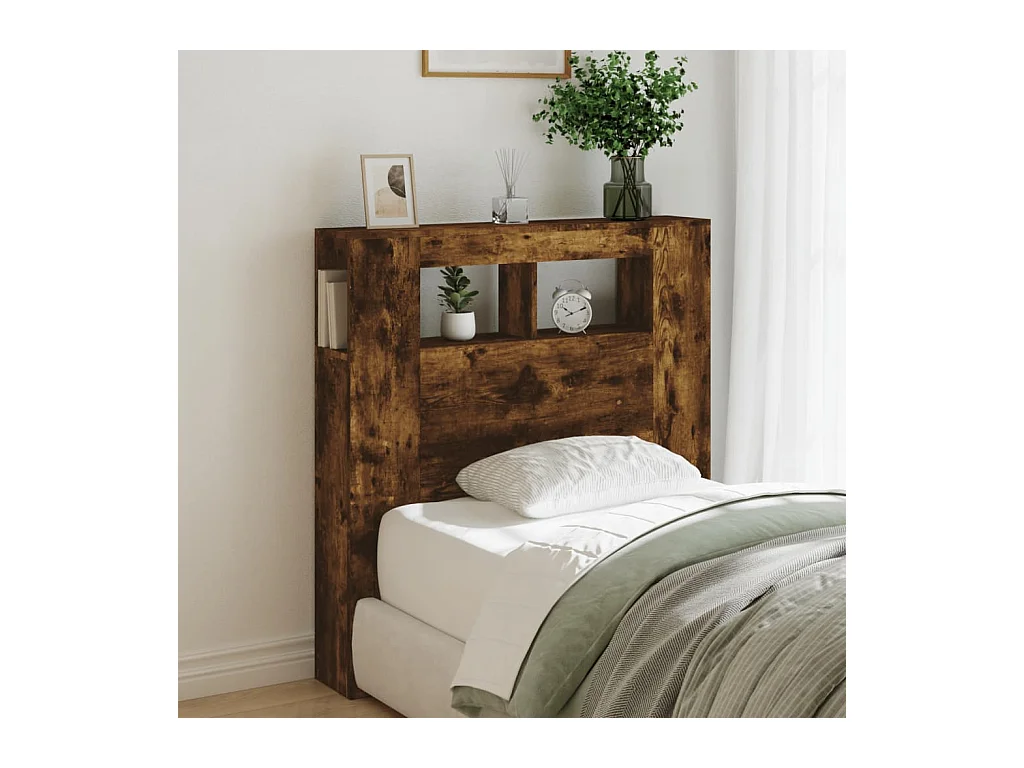 Gerookt eiken LED hoofdbord 100x18,5x103,5cm bewerkt hout
