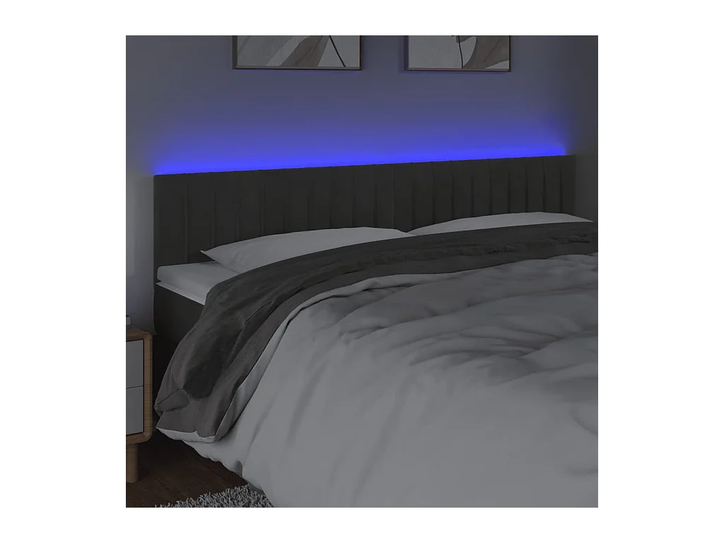 LED Hoofdbord Donkergrijs 200x5x78/88 cm Fluweel