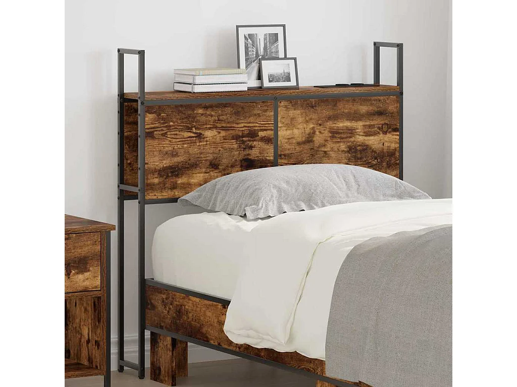 Headboard de Rangement avec Station de Charge Chêne fumé 90 cm