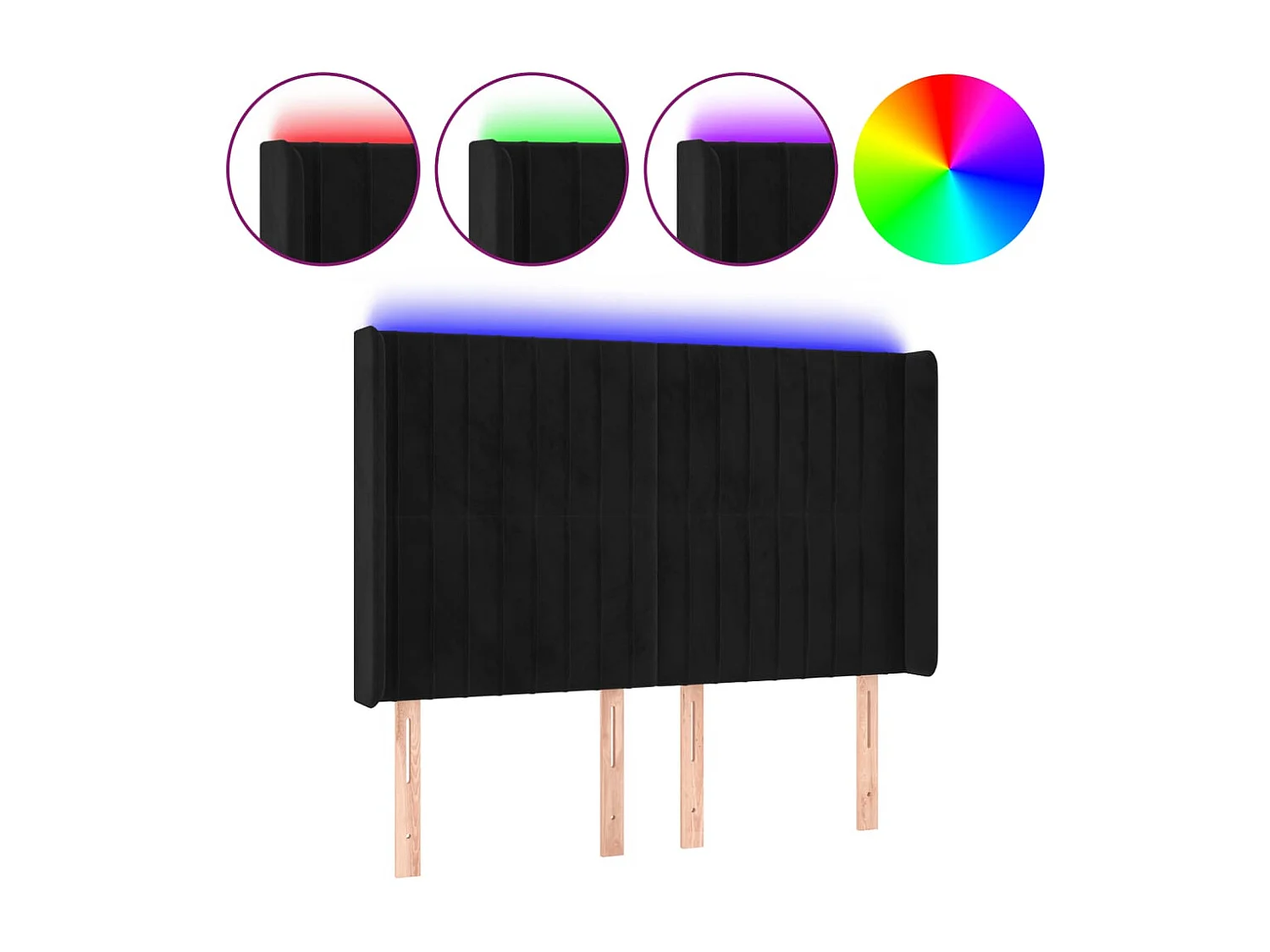 Testiera LED Nero 147x16x118/128 cm Velluto