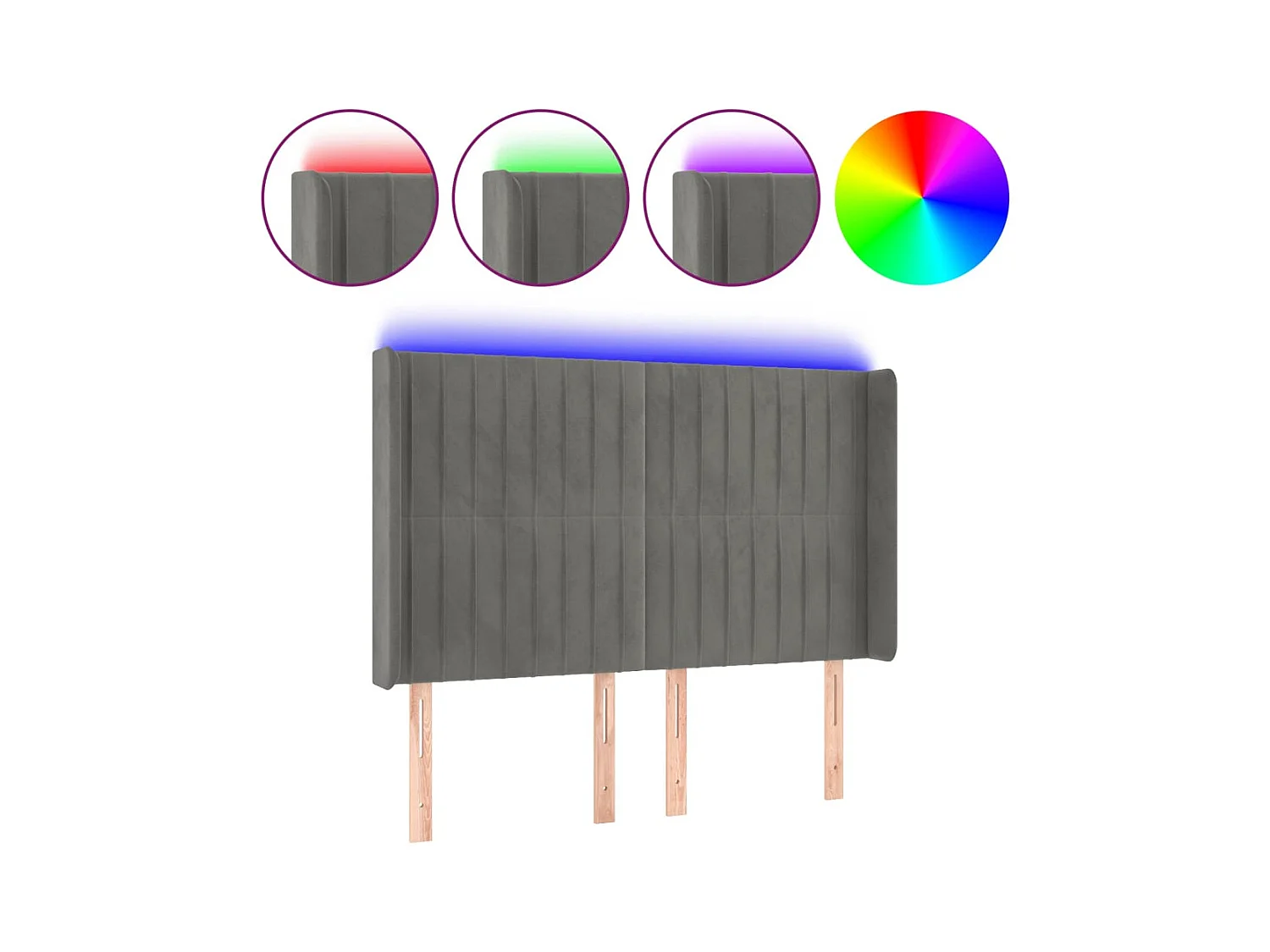 LED-Kopfteil Hellgrau 147x16x118/128 cm Samt