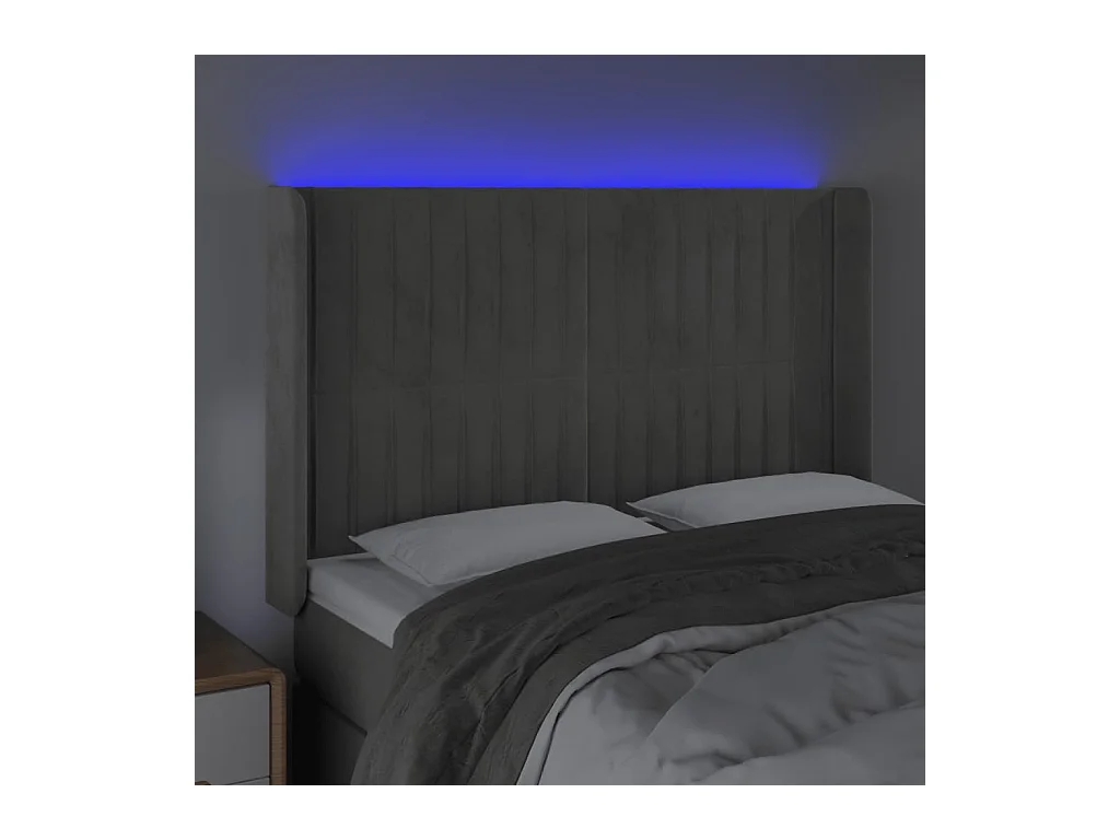 LED-Kopfteil Hellgrau 147x16x118/128 cm Samt