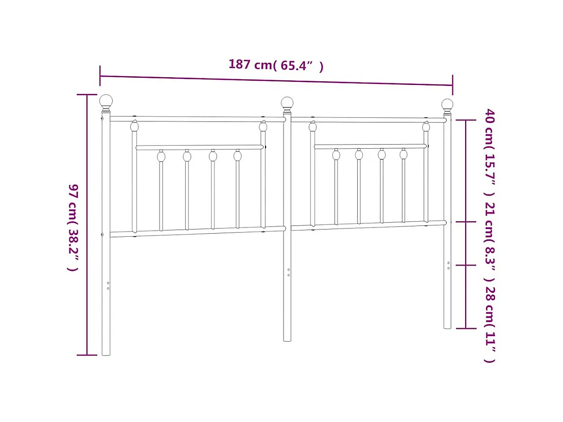 Tête de lit métal noir 180 cm