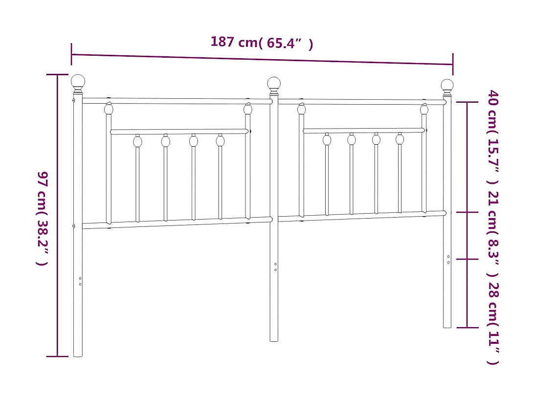 Tête de lit métal noir 180 cm