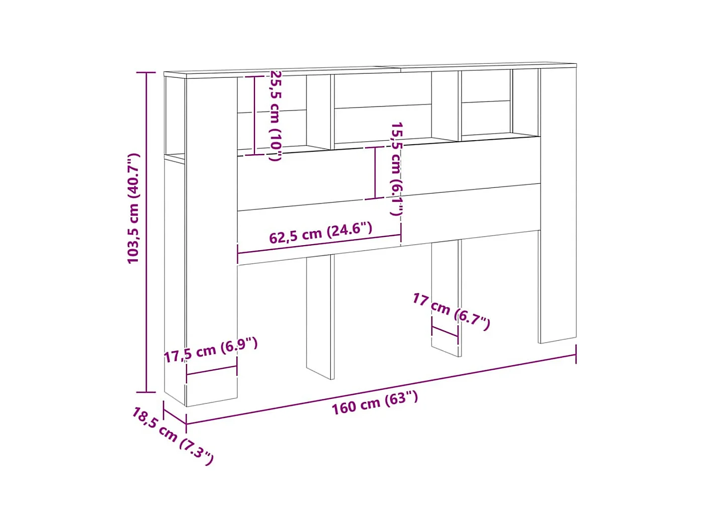 Armoire de tête de lit chêne artisanal 160x18,5x103,5 cm