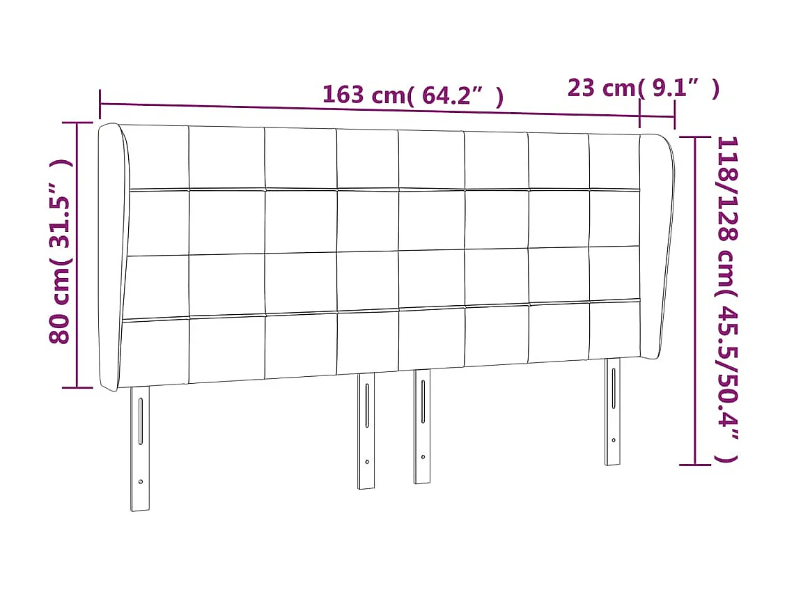 Hoofdbord met vleugels Donkerbruin 163x23x118/128 cm Stof
