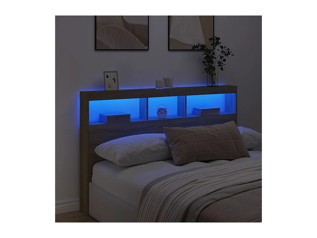 Cabecero de armario con LED roble Sonoma 160x17x102 cm