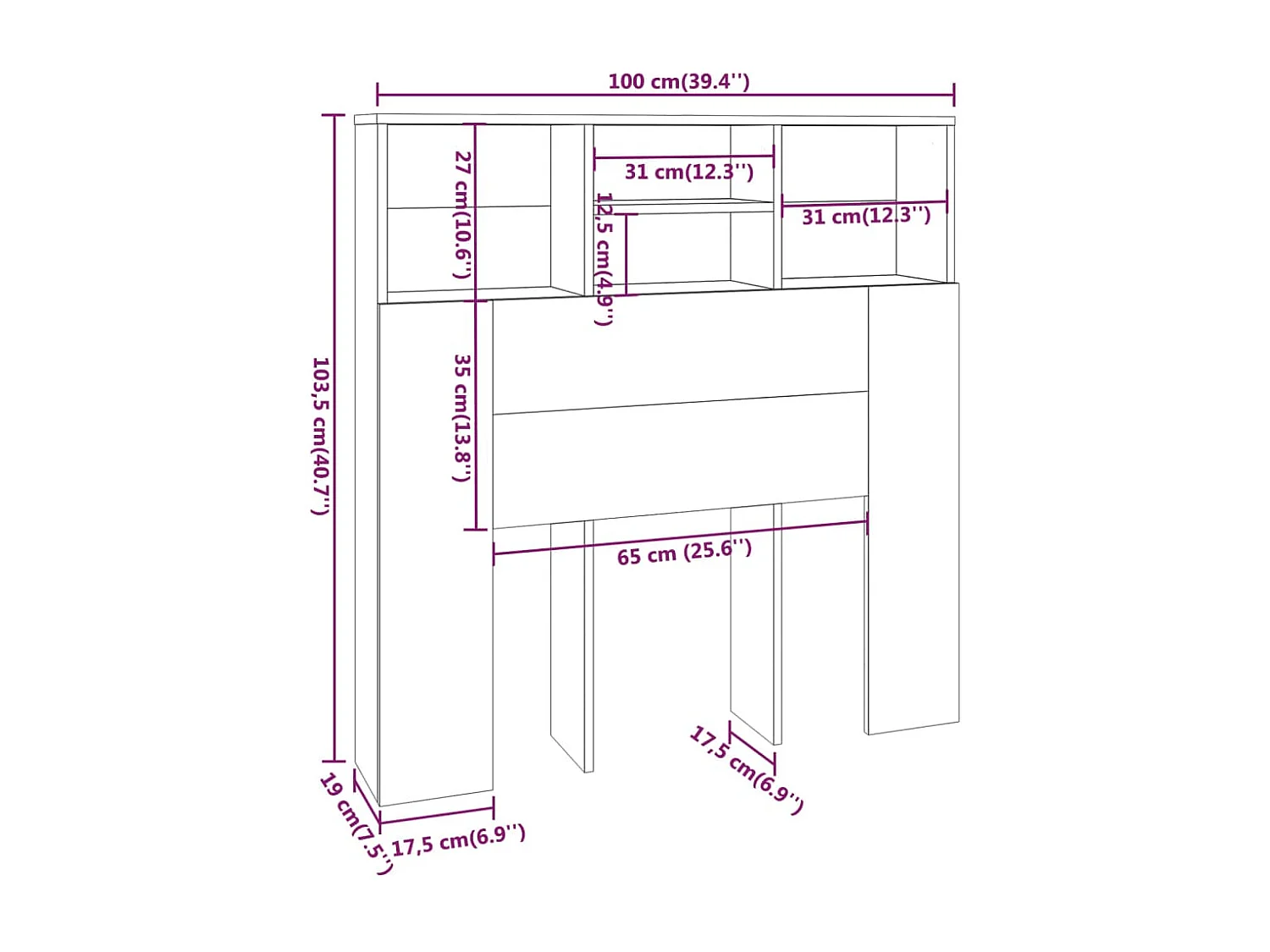 Armoire de tête de lit Chêne fumé 100x19x103,5 cm