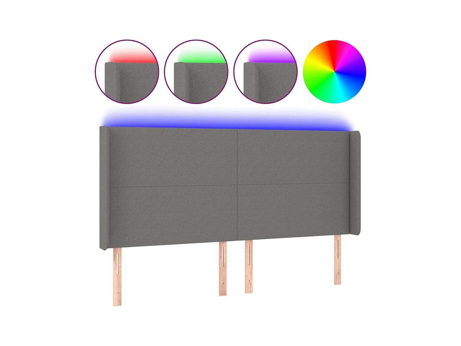LED hoofdbord Donkergrijs 203x16x118/128 cm Stof
