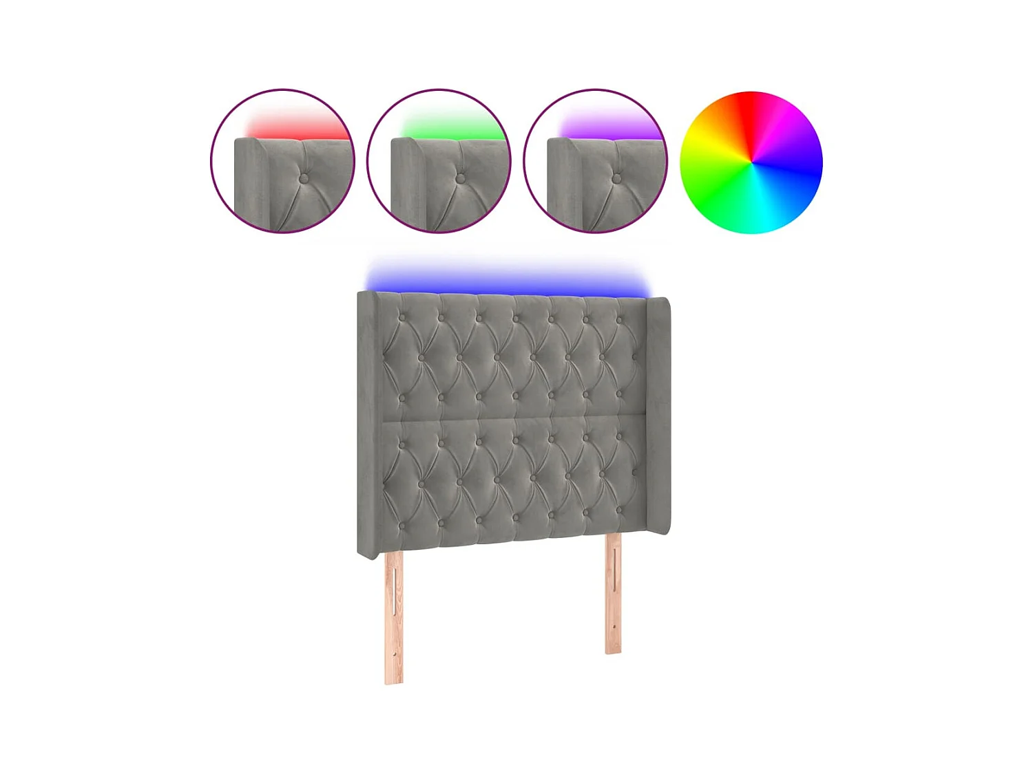 LED Hoofdbord Lichtgrijs 93x16x118/128 cm Fluweel