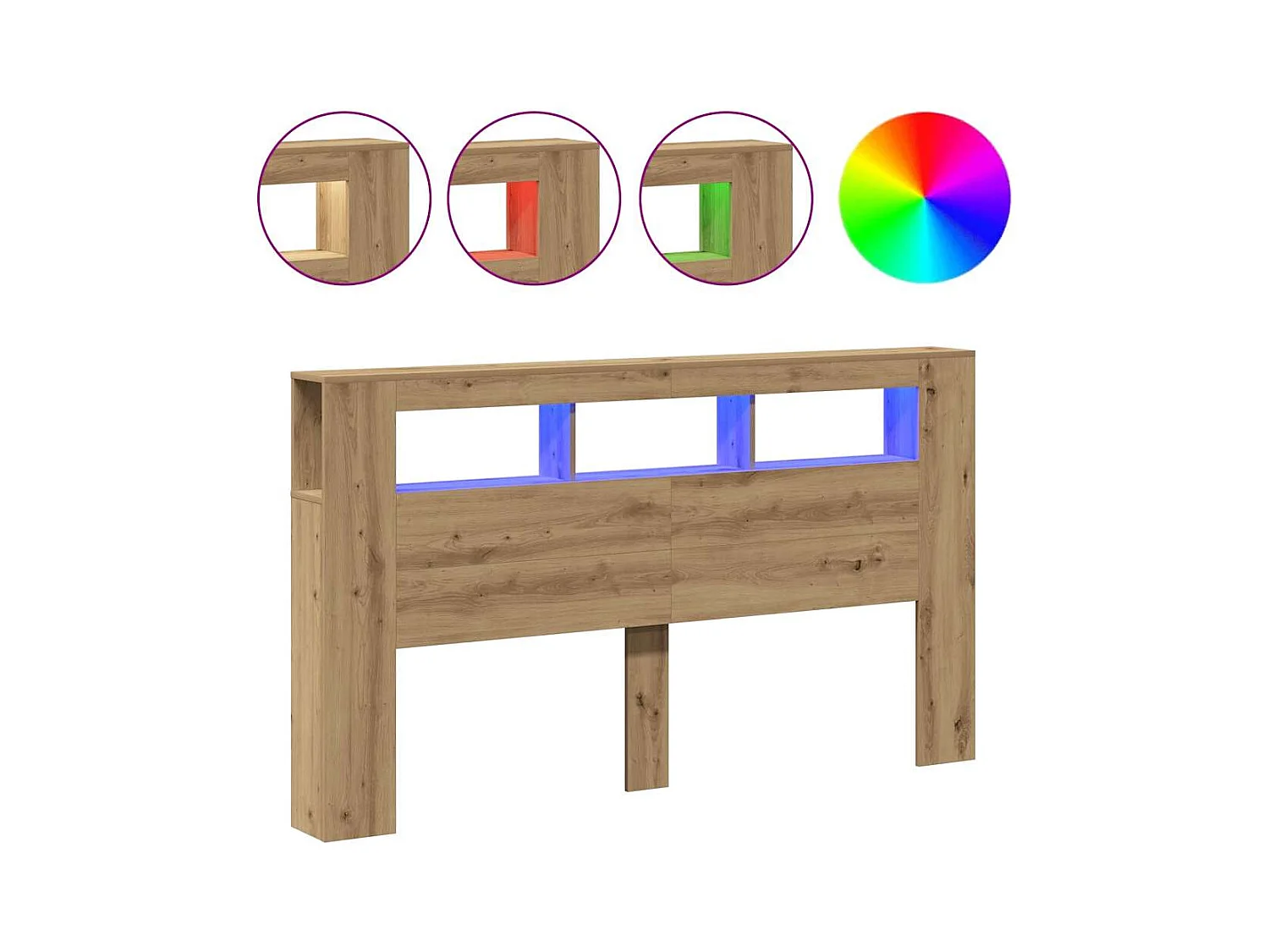 Tête de lit à LED chêne artisanal 180x18,5x103,5 cm