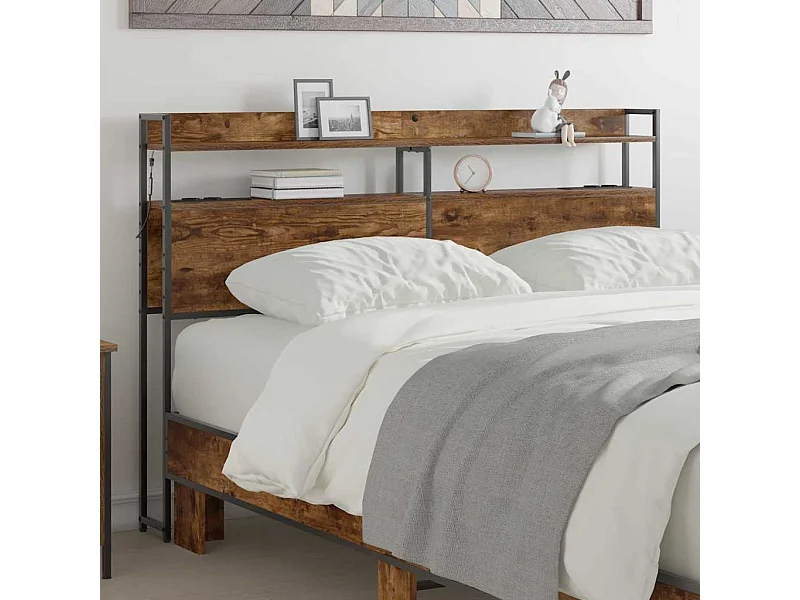 Tête de lit avec étagère Chêne fumé 135 cm Bois d'ingénierie