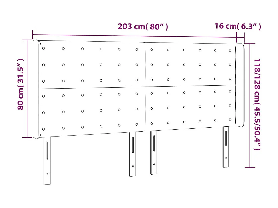 Hoofdbord met vleugels Lichtgrijs 203x16x118/128 cm Fluweel