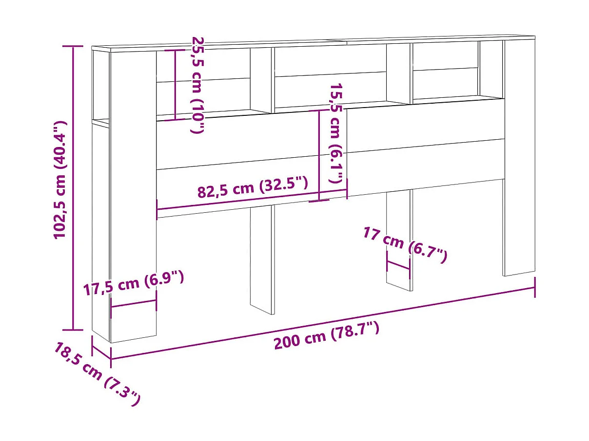Mobiletto con testiera in legno antico 200x18,5x102,5 cm