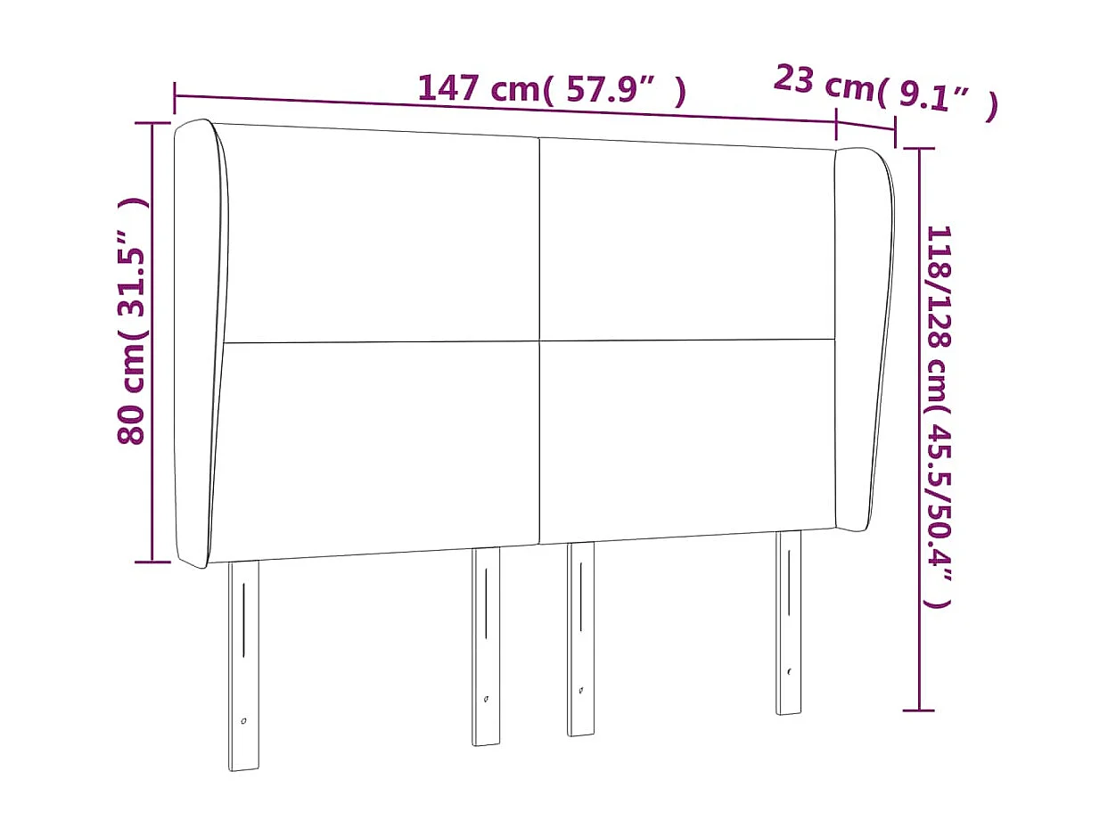 Hoofdbord met vleugels Lichtgrijs 147x23x118/128 cm Fluweel