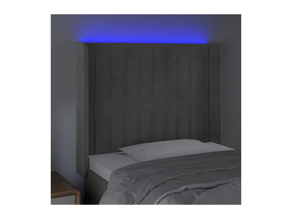 LED Hoofdbord Lichtgrijs 83x16x118/128 cm Fluweel