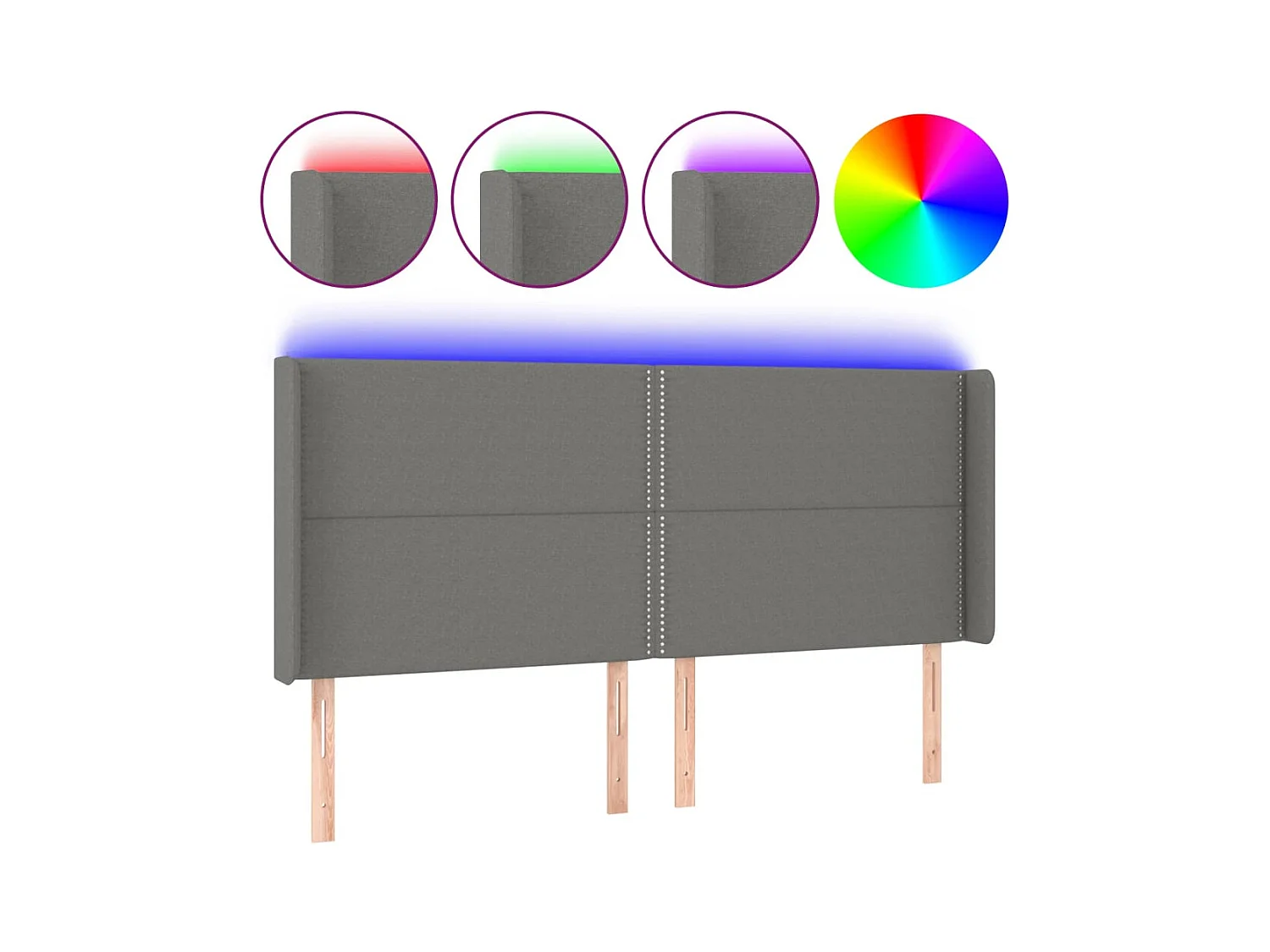 LED-Kopfteil Dunkelgrau 183x16x118/128 cm Stoff