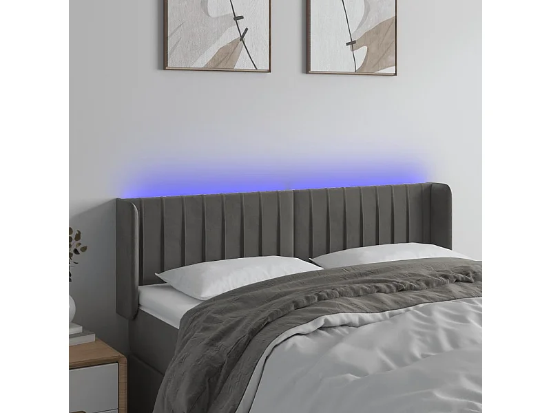 LED Hoofdbord Donkergrijs 147x16x78/88 cm Fluweel