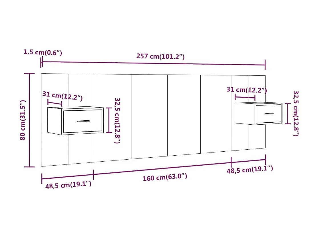 Cabecero con armarios Roble Sonoma Madera de ingeniería
