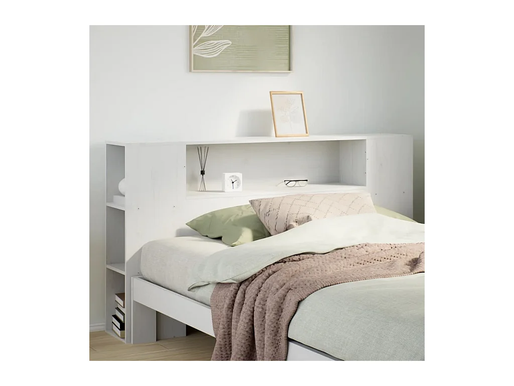 Cabecero blanco con almacenaje 120 cm madera maciza de pino