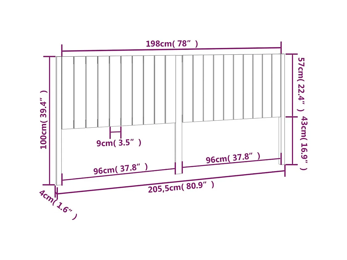 Wit hoofdbord 205,5x4x100 cm massief grenenhout