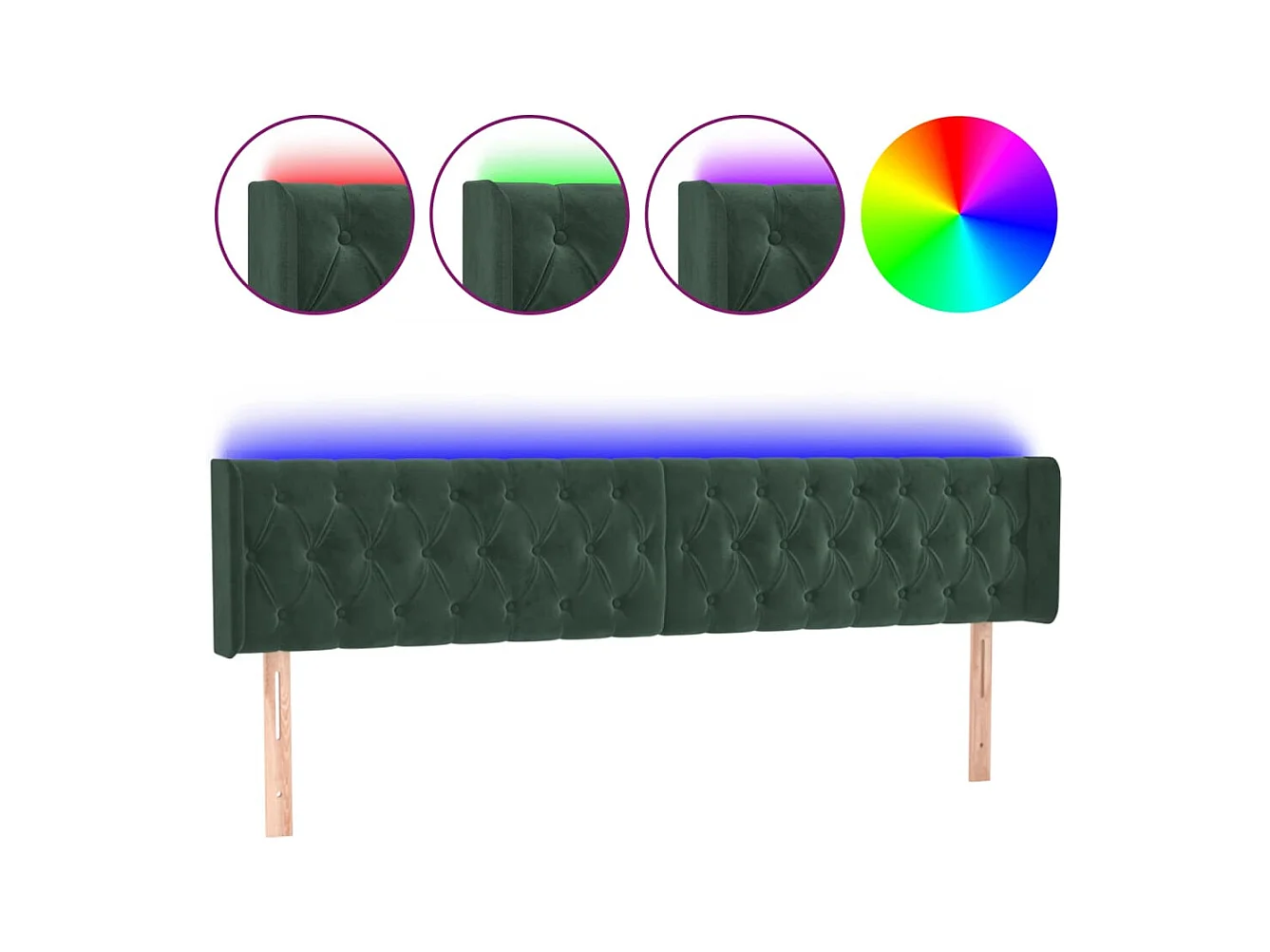 LED Hoofdbord Donkergroen 203x16x78/88 cm Fluweel