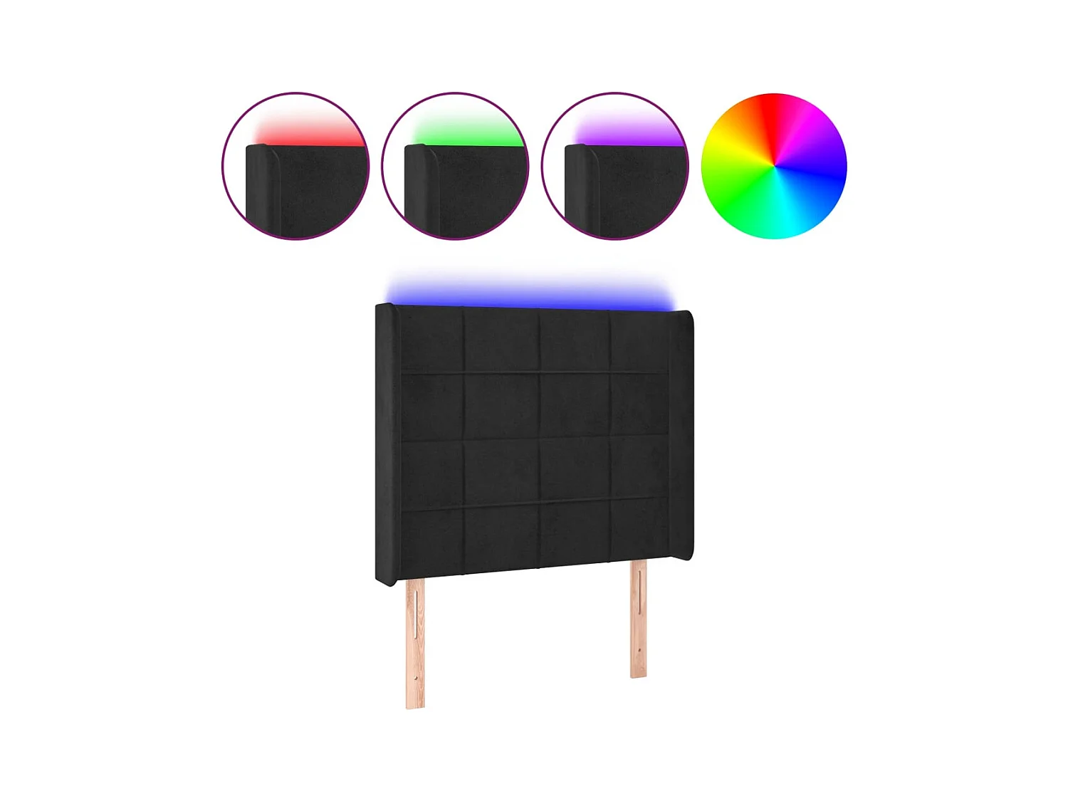 LED-Kopfteil Schwarz 93x16x118/128 cm Samt