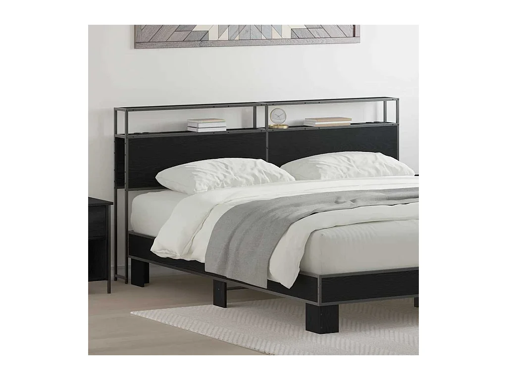 Cabecero de roble negro con almacenaje, 180 cm, madera de ingeniería