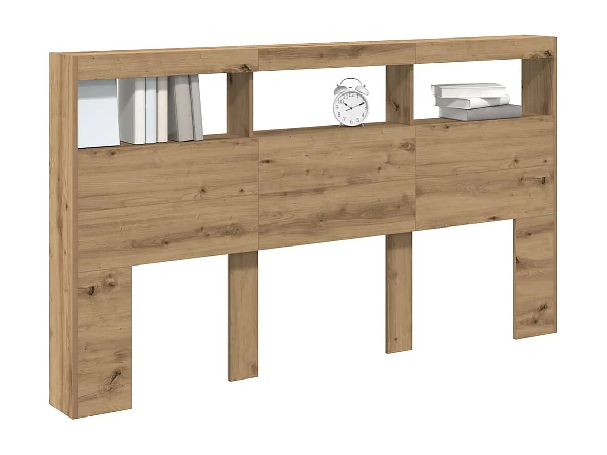 Hoofdbordkast met LED-verlichting, handgemaakt eikenhout, 180x17x102 cm