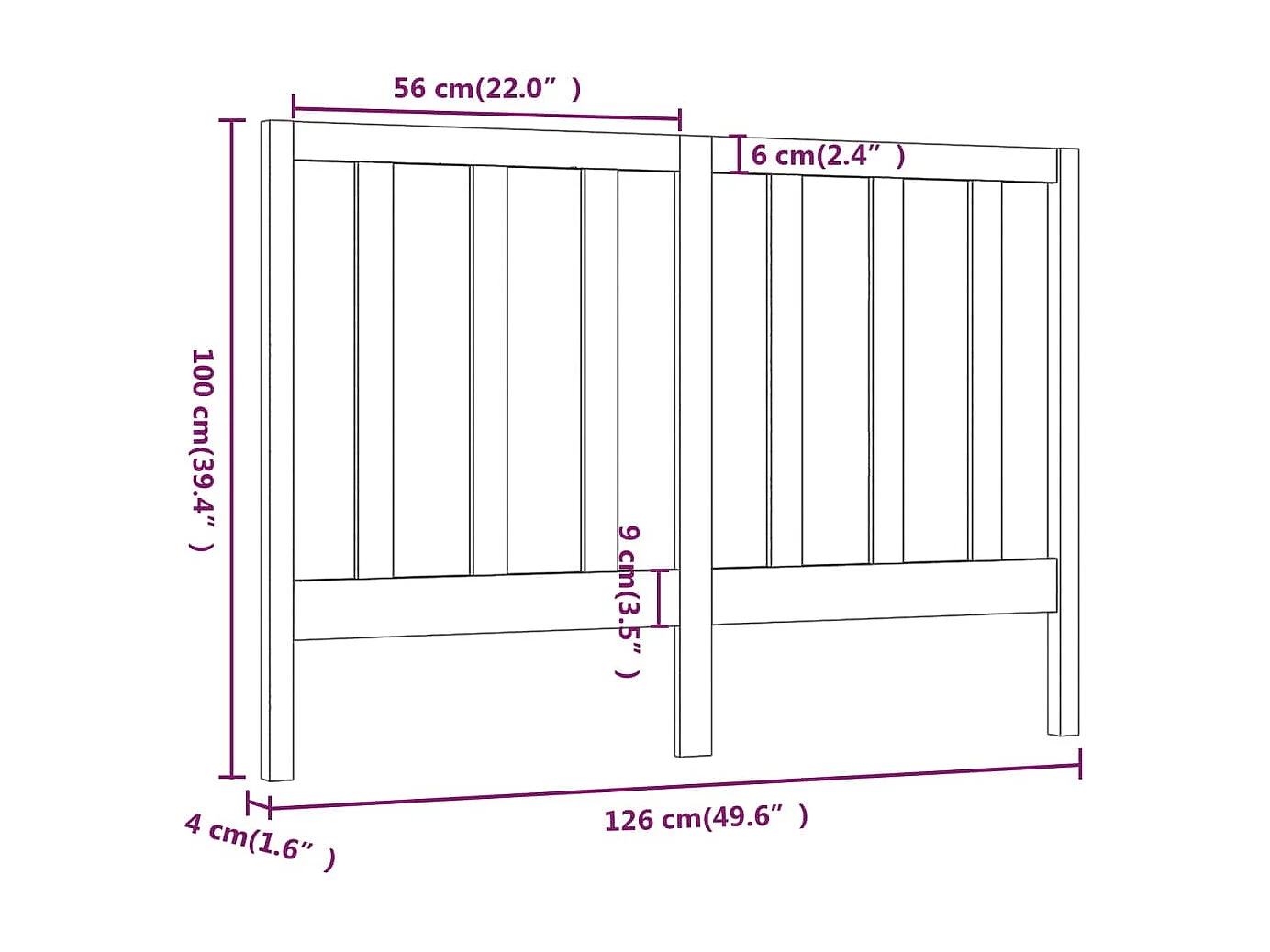 Grijs hoofdbord 126x4x100 cm Massief grenenhout