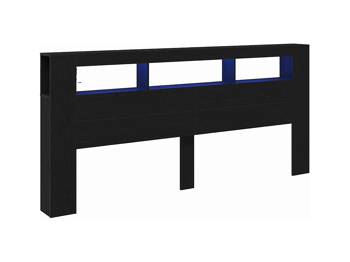 Tête de lit LED avec étagère Chêne noir 220 x 18.5 x 103.5 cm