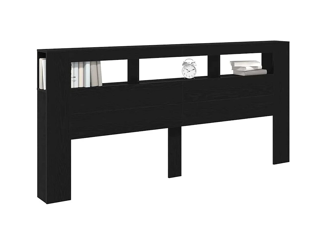 Tête de lit LED avec étagère Chêne noir 220 x 18.5 x 103.5 cm