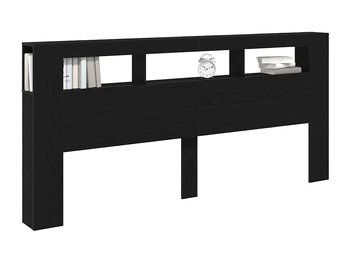 Cabecero LED con estante Roble negro 220 x 18,5 x 103,5 cm