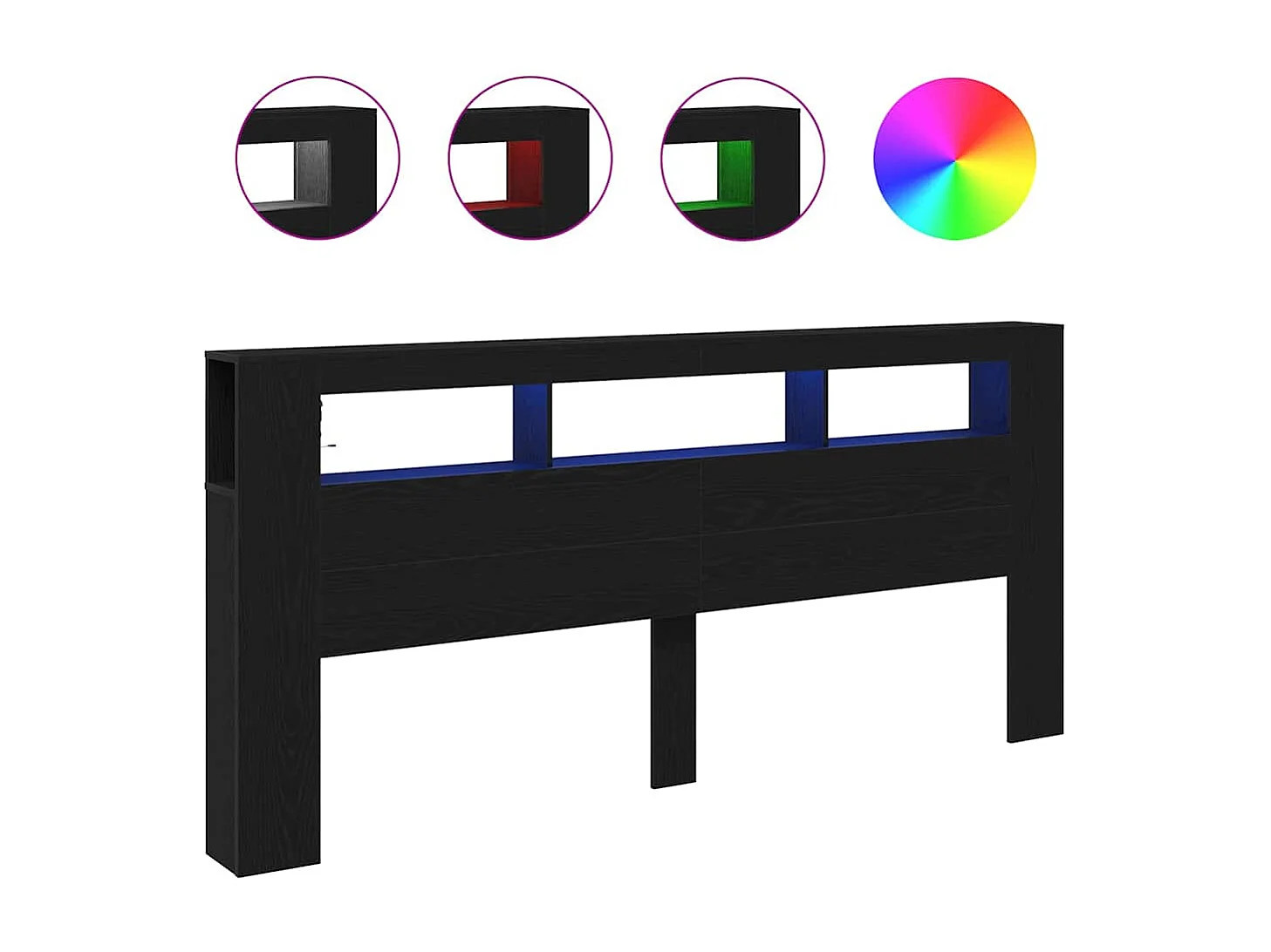 Cabecero LED con estante Roble negro 220 x 18,5 x 103,5 cm